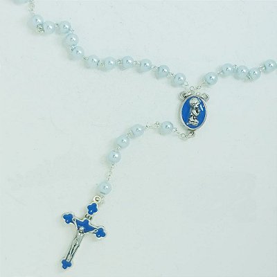 Terço Comunhão Azul Perolado Menino 8mm