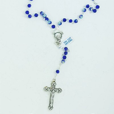 Terço Cristal Madona 6mm Azul Turquesa