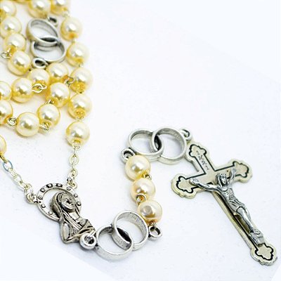 Terço Aliança Perola Prateado