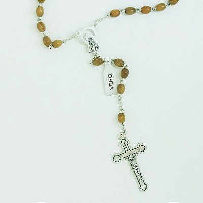 Terço Madona Madeira De Oliveira 4mm