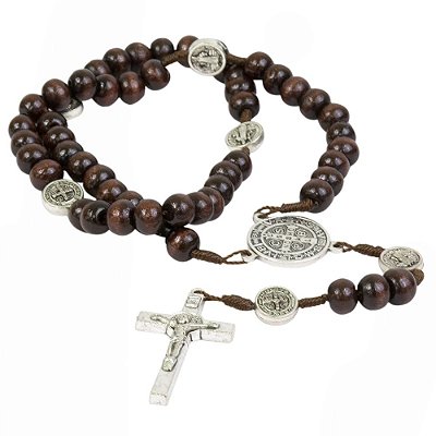 Terço Medalha De São Bento Marrom Escuro