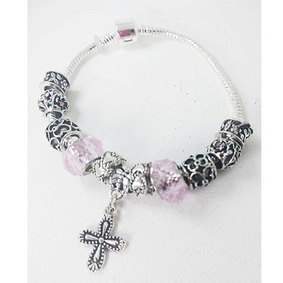 Pulseira Cristal/Metal 12mm Rosa