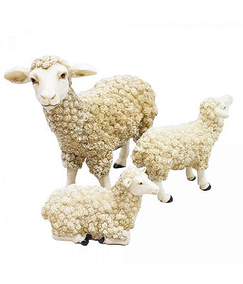 Presépio Animais - Jogo 3 Ovelhas Brancas 15 CM