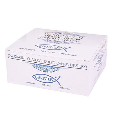 Carvão Litúrgico Italiano Christus Caixa Branca com 100 Pastilhas