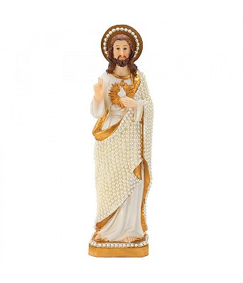 Sagrado Coração de Jesus 30 CM - Manto Pérola Branca
