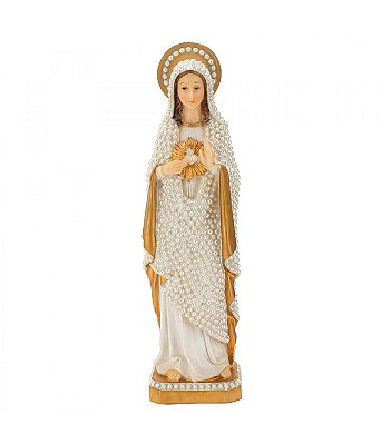 Imaculado Coração de Maria 30 CM - Manto Pérola Branca