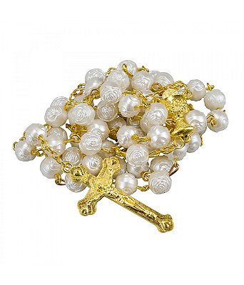 Terço Dourado Contas 0.8 CM Enfeite Cálice Primeira Comunhão 57 CM