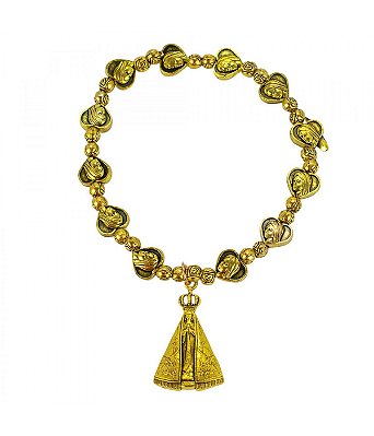 Pulseira Terço Dourada Nossa Senhora Aparecida 6 CM