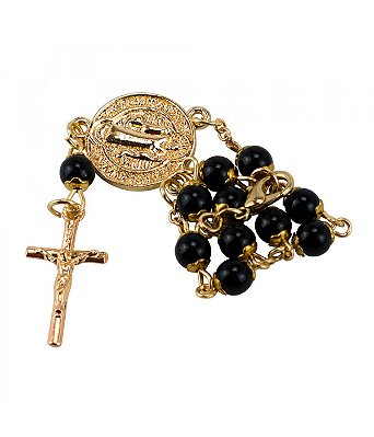 Pulseira Terço Contas Pretas 0.7 CM São Bento 5 CM