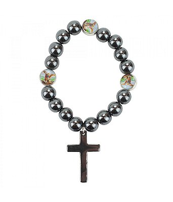 Pulseira Terço Contas Preta São Miguel 6 CM