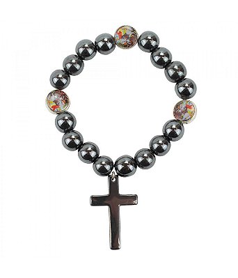 Pulseira Terço Contas Preta São Jorge 6 CM