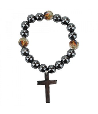 Pulseira Terço Contas Preta Sagrada Família 6 CM