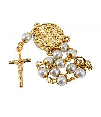 Pulseira Terço Contas Brancas 0.7 CM São Bento 5 CM