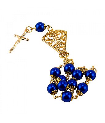 Pulseira Terço Contas Azuis 1 CM Nossa Senhora Aparecida 5 CM