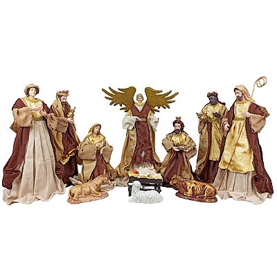 Presépio 11 Peças de Tecido 30 CM - Marrom e Dourado