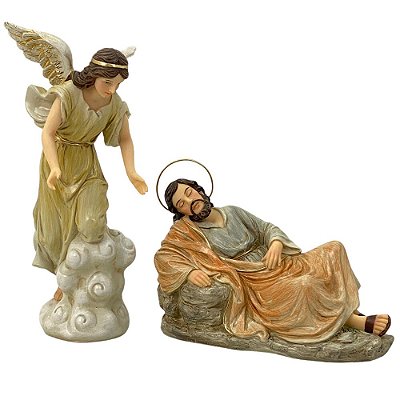 São José Dormindo com Anjo 20 CM Manto Laranja