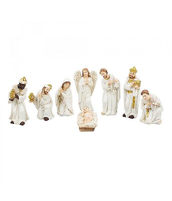 Presépio 8 Peças 7,5 CM de Altura Branco com Dourado