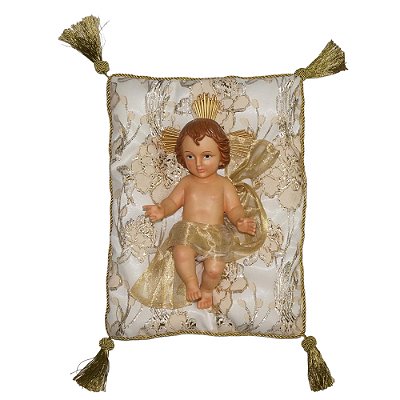 Menino Jesus 25 CM com Almofada Branca e Dourada