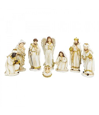 Presépio 11 Peças 27 CM  - Branco e Dourado