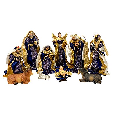 Presépio 10 Peças 25 CM - Roupa Azul e Dourado