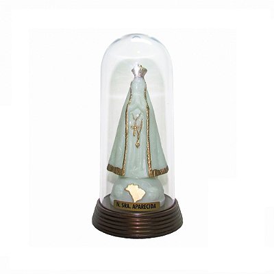 Nossa Senhora Aparecida Acrílico e Redoma com Base Ouro Velho 13 CM