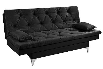 Sofá Cama 3 Lugares Preto Multiuso Austria em Suede