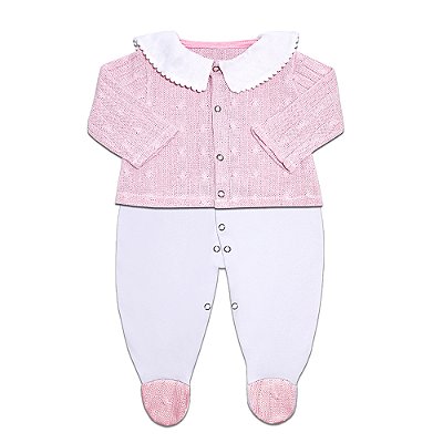 Conjunto Bebê Feminino Camisa Manga Longa Tricot e Body Camila Rosa