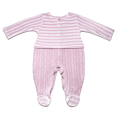 Macacão Manga Longa para Bebê Tricot Catarina Rosa