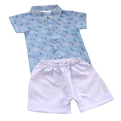 Conjunto Bebê Masculino Camisa Manga Curta e Bermuda Havaiano