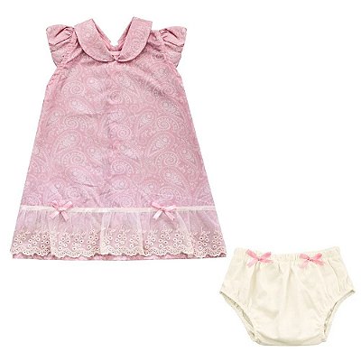 Vestido de Bebê Manga Curta com Calcinha Mandalinha