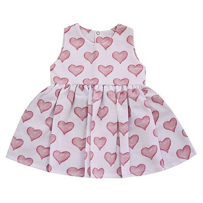 Vestido de Bebê Manga Curta com Tiara 1000 corações