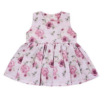 Vestido de Bebê Manga Curta Jardim Rosa