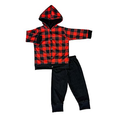 Conjunto para Bebê Menino Xadrez Vermelho