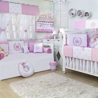 Quarto De Bebê Coroa Rosa 36 Peças