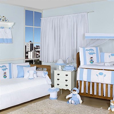 Quarto De Bebê Balão Mágico Azul Bebê 31 Peças