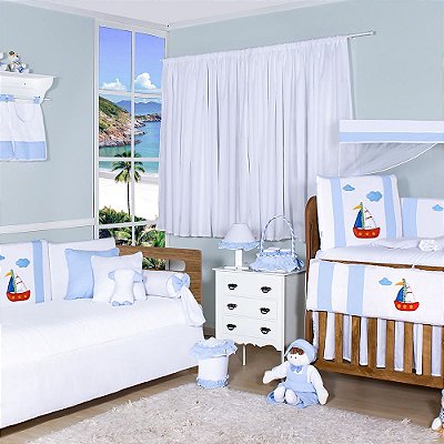 Quarto De Bebê Barquinho Azul Bebê 31 Peças