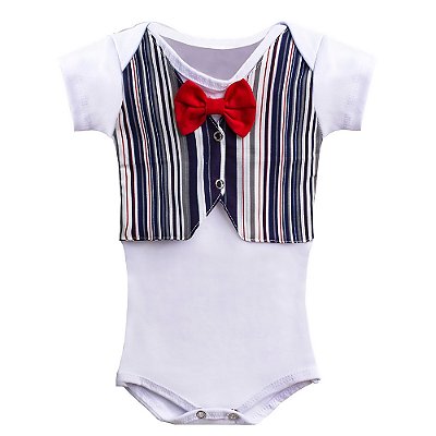 Body Bebê Masculino Manga Curta Baby Gravata Branco