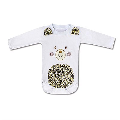 Body Bebê Feminino Manga Longa Ursinha Branca