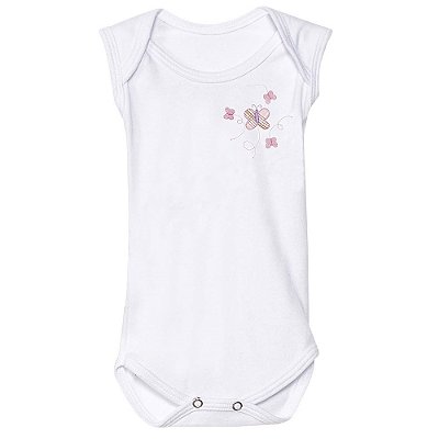 Body Bebê Feminino Manga Curta Borboleta Branco