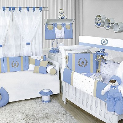 Quarto De Bebê Coroa Luxo Azul Bebê 36 Peças