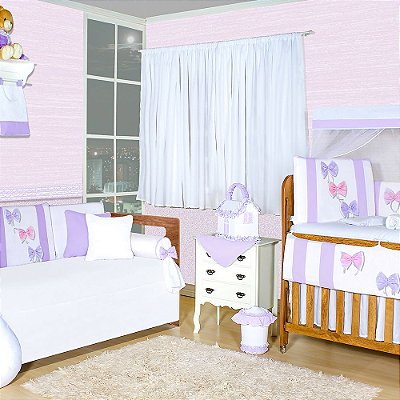 Quarto De Bebê Laços Lilás 31 Peças