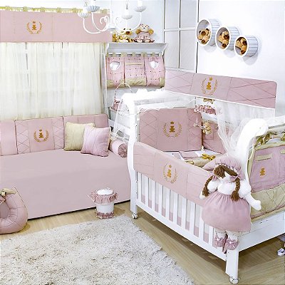 Quarto De Bebê Realeza Luxo Rosê 36 Peças