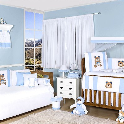 Quarto De Bebê Urso Luiz Azul Bebê 31 Peças