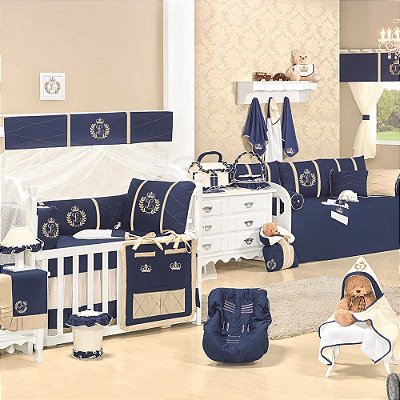 Quarto De Bebê Com A Inicial Do Bebê Luxo Azul Marinho 36 Peças