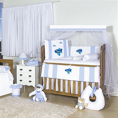 Quarto Completo Airplane Azul Bebê 23 Peças