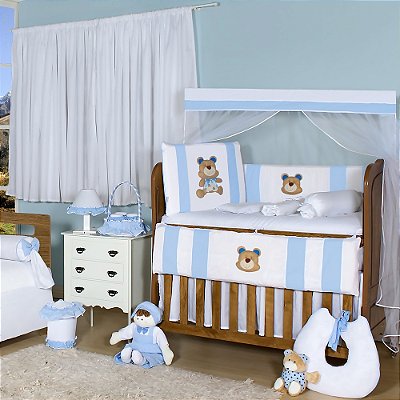 Quarto Completo Urso Luiz Azul Bebê 23 Peças