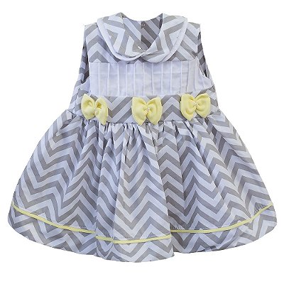 Vestido de Bebê Manga Curta Chevron Amarelo