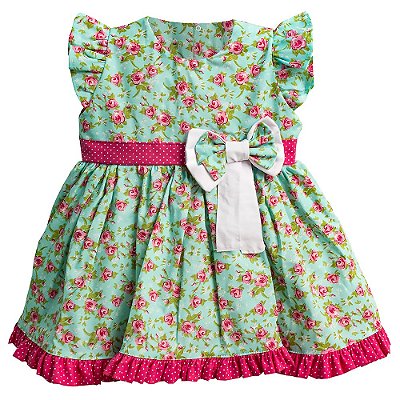 Vestido de Bebê Manga Curta Floral Luxo