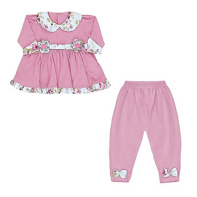 Conjunto Bebê Feminino Bata Manga Longa e Calça Maria Júlia