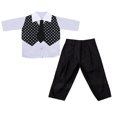 Conjunto Bebê Masculino Camisa Manga Longa Colete e Calça Théo